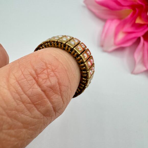 Swarovski Crystal Expansion Stretch Ring Gold Tone Swan Signed Expandable - Picture 7 of 13